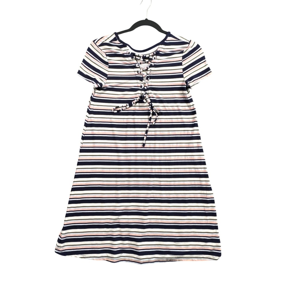 Y2K Stripe Mini Dress XS Lace Up Back Coquette Soft Girl Baby Tee Indie Festival